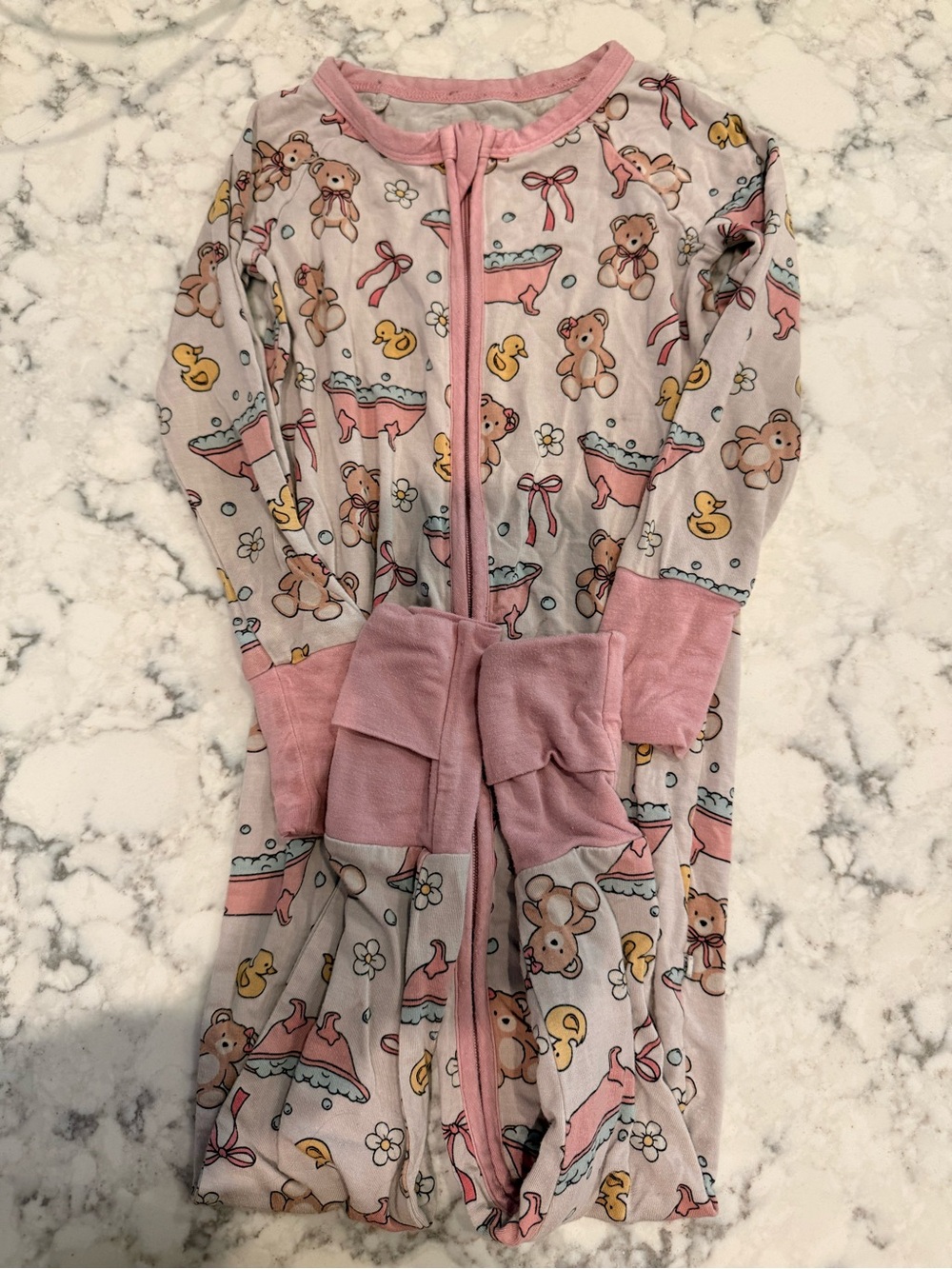 Caden Lane  Bubble Duckies Pink Ruffle Zipper Footie 12-18 months